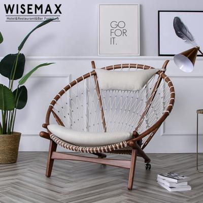 China Recliner WISEMAX FURNITURE Wheel Creative Modern Design Solid Ash Wood Leisure Chair Around Weaving Lounge Chair for sale