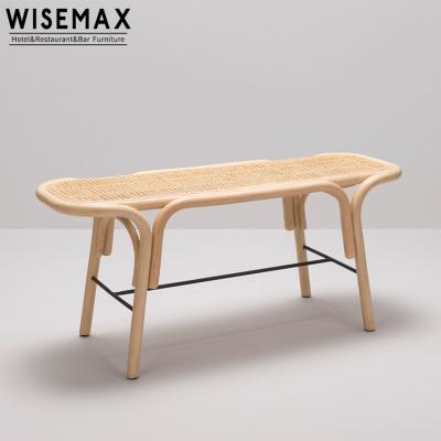 China WISEMAX FURNITURE New Arrival Leisure Chair Home Use End Bed Classic and Modern Wooden Stools Natural Rattan Wicker Bench for sale