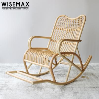 China WISEMAX FURNITURE Rattan Wooden Cane Wooden Rocking Sofa Chairs Leisure Wicker Rocking Lounge for sale