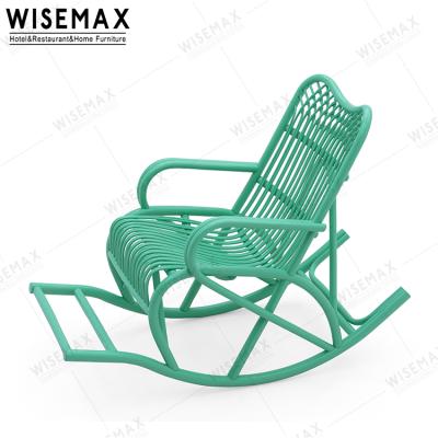 China Nordic WISEMAX MEUBLES Furniture Leisure Natural Cane Lounge Recline Chair Balcony Rattan Wicker Rocking Chair for sale