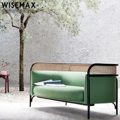 China WISEMAX FURNITURE Living Room Flannel Wooden Cozy Nordic Fabric Seat Soft Solid Wood Frame With Rattan Decor Sofa for sale