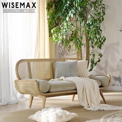 China WISEMAX MEUBLES Nordic Wooden Curved Design Sofa Chairs Soft Sponge Rattan Sofa For Single/Double/Three Seat for sale