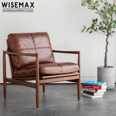 China WISEMAX FURNITURE Europe Design Foam Single Double Seat Wooden High Density Single Chair PU Leather Leisure Chair Sofa for sale