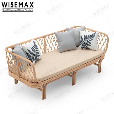 China WISEMAX FURNITURE Contemporary Wicker Rattan Furniture For Living Room Patio Cane Bench Simple Geometric Sofa for sale