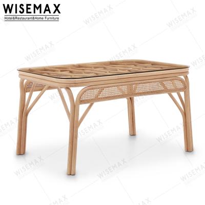 China WISEMAX MEUBLES Nordic modern table new arrival rattan restaurant outdoor dining set dining table with weaving for sale