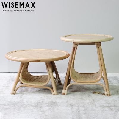 China WISEMAX Rattan Furniture Creative Indonesia Tea Table Set With Living Room Balcony Rattan Wooden Top Round Coffee Table for sale