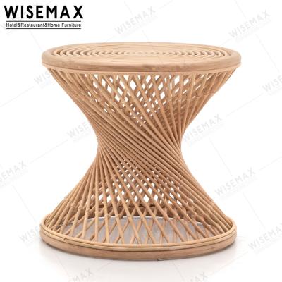 China Nordic WISEMAX FURNITURE round tea table balcony rattan stylish modern wicker coffee table for sale