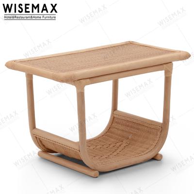 China WISEMAX FURNITURE Nordic unique design living room natural color rattan coffee table with book shelves for sale