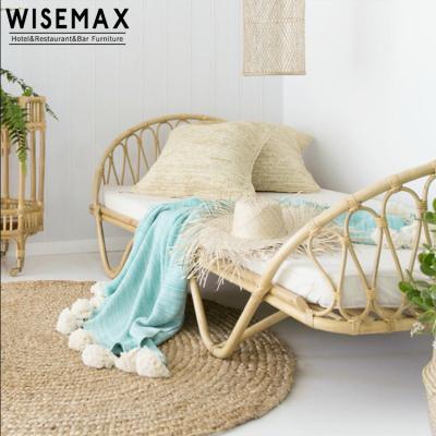 China WISEMAX FURNITURE Nordic Stable Low Bed Wicker Luxury Design Single Rattan Bed With Natural Color for sale