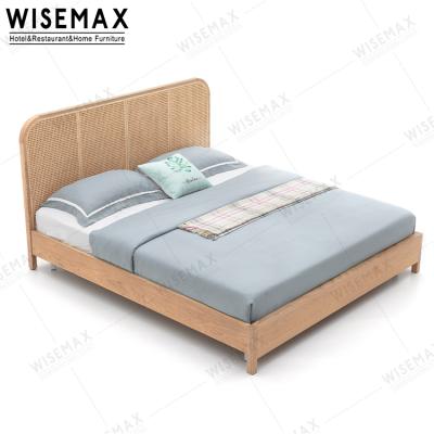 China WISEMAX weaving bed FURNITURE wood frame bed ash wood classic modern rattan furniture for commercial use for sale