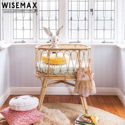 China WISEMAX FURNITURE classic and modern hot sale mini solid wood bed set baby home seat natural wood baby bed for kids for sale