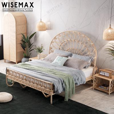 China WISEMAX MEUBLES DU ROTAN BEDROOM FURNITURE HOT SALE Natural Rattan Headboard Wicker Bed for sale