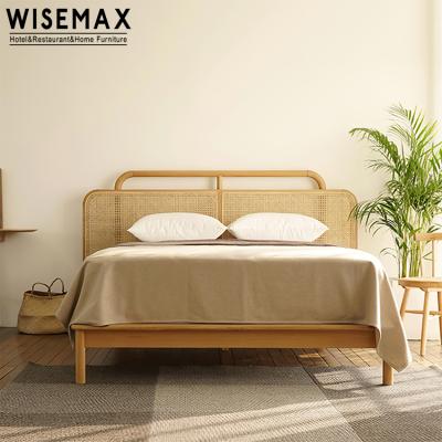 China WISEMAX MEUBLES classic and modern french style nordic wooden single bed with design natural headboard rattan double bed for sale