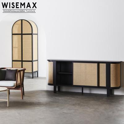 China Nordic wholesale high quality living room furniture WISEMAX closet rattan solid wood weaving cabinet to force for sale