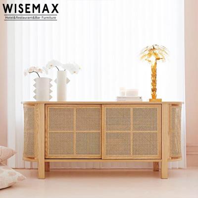 China WISEMAX FURNITURE Nordic Wood Closet Home Design Natural Color Rattan Wardrobe Use For Living Room for sale