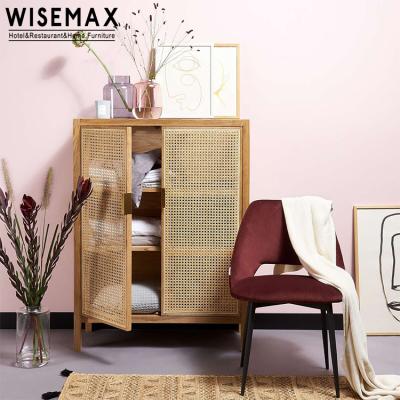 China WISEMAX Nordic Lobby Furniture Hotel Rattan Design Solid Wood Weaving Cabinet Leg Top Living Room Cabinet for sale