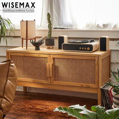 China New WISEMAX FURNITURE Modern Design Living Room Cabinet Home Storage Rattan Doors Solid Wood Wardrobe for sale