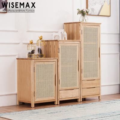 China WISEMAX FURNITURE Factory Nordic Hot Selling Drawer Natural Rattan Cabinet Solid Color Solid Wood Weaving Cabinet for sale