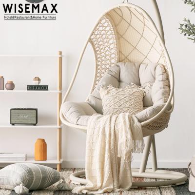 China WISEMAX FURNITURE Egg Garden Furniture Classic and Modern Stable Metal Base Stylish Rattan Weaving Hanging Swing Chair for sale