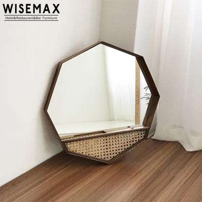 China WISEMAX FURNITURE New Arrival Unique Design Mirror Wooden Material Rattan Universal Mirror for sale