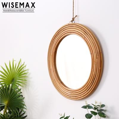 China WISEMAX FURNITURE Home Decor Indonesia Wicker Mirror Living Room Porch Natural Rattan Round Mirror for sale