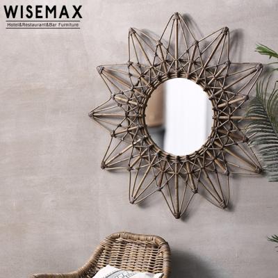 China WISEMAX FURNITURE Rattan Star Classic and Modern Design Mirror Exquisite Decorative Handmade Wall Mirror for sale