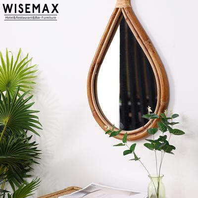 China WISEMAX FURNITURE Living Room Furniture Porch Furniture Classic and Modern Natural Rattan Mirror Decorative Drop Shape Mirror for sale