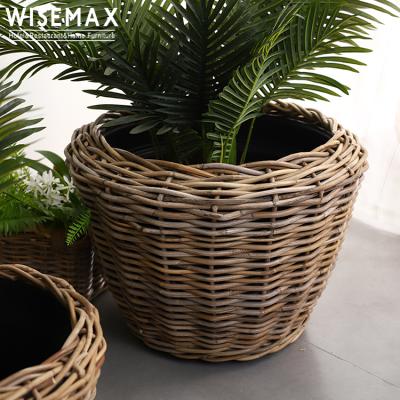 China Modern Useful WISEMAX Furniture Rattan Plant Living Room Furniture Wicker Plant Pots Natural Balcony Flower Pot for sale