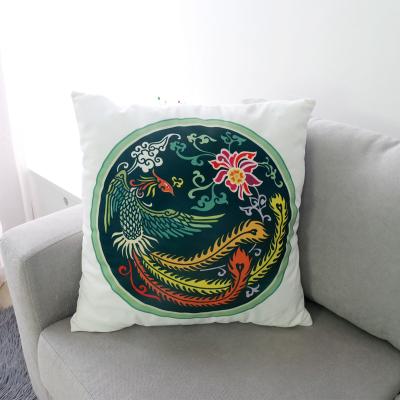 China Hot Selling Cushion Dragon Phoenix Element Pattern Custom Sofa Hugging Pillow Shredded Foam Chinese Style Ink Painting Anti-bacteria 2021 Back for sale