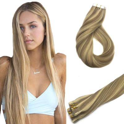 China Wholesale Cuticle Aligned Hair 100% Double Sided Virgin Russian Curly Curly Straight Tape In Hair Extensions 100% for sale