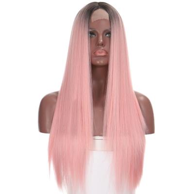 China Premium Colored Pink Colored Cheap Lace Frontal Hair Heat Resistant Synthetic Wigs Silky Straight Wave With Highlights for sale