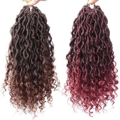 China Low temperature fiber fire resistance river goddess locs crochet wavy hair with pre-curly ends synthetic crochet braids twist goddess faux locs braiding hair for sale