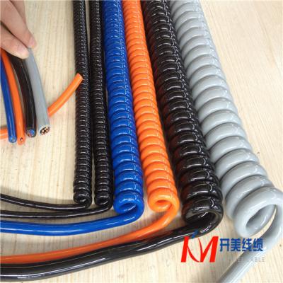 China PVC/PE/F46/PP/TPV/TPE 3 core cable spiral, electrical equipment cable spiral 3*0.75mm2 spiral cable for sale