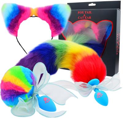 China Silicone/Silicone Metal/Metal 3Pcs Cat Ears Headband Anal Tail Set Stainless Steel Fox Tail Silicone Anal Plug For Female for sale