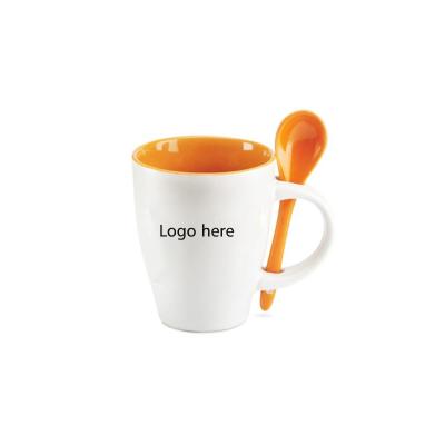 China Newest Viable Ceramic Custom Logo Printed China Cup With Coffee Mug Travel Coffee Mug Spoon In Handle for sale