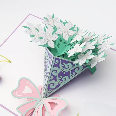 China All Creative Copllent 3d Bouquets Gift Voucher Birthday Card Gardenias for sale