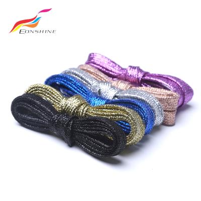 China Tinsel Silver Shinny Glitter Flat Lightweight Shoelaces with Plastic Tips for sale