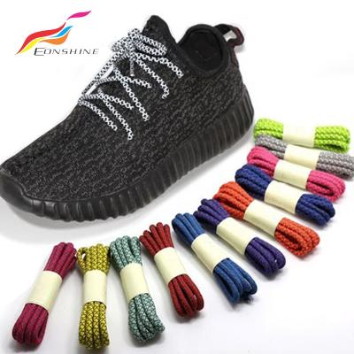 China Round Eonshine Customized Yeezy Safety Black Polyester Reflective Shoe Laces Tie Strings With Packaging for sale