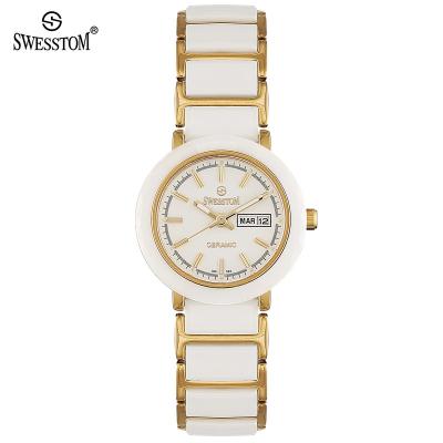 China Luxury Women's Day/Date Watch Fashion Ceramic Strap Wristwatches Ally Strap Women Quartz Watches With Gift Box for sale