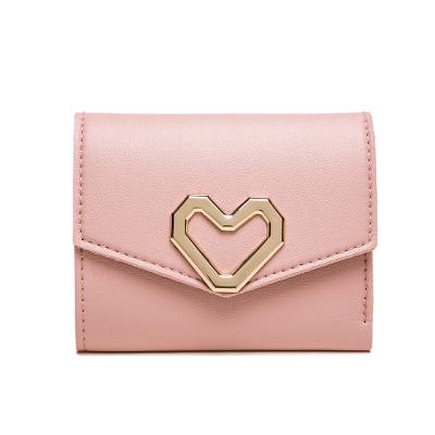 China Fashion women's anti-theft short wallet with simple one small square triple heart-shaped wallet for women for sale