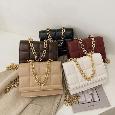 China High Quality Designer PU Shoulder Messenger Plaid Purses and Handbags Ladies Luxury Soft Chain Handbags for sale