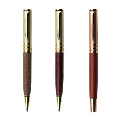 China Pen Best Promotional High Grade Metal Wine Red Stylish Leather Ballpoint Pen With Business Logo for sale