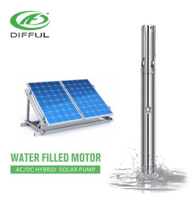 China High efficiency 5 hp water filled motor deepwell solar pump with solar power for sale