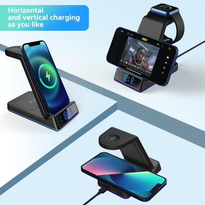 China wholesale 3-8mm With LED Digital Display Alarm Clock 5 In 1 Multifunctional Wireless Charger Qi Fast Wireless Charger for sale