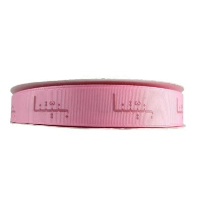 China High Quality Viable Custom Made English Ribbon Pink Logo Printing Decorating Ribbons For Bags Logo Printed Ribbon for sale