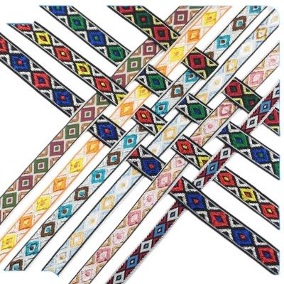 China Wholesale 1.1c 1.2cm Ribbon Jacquard Ethnic Sewing Embroidered Ethnic Ribbon 1.3cm Custom Design Polyester 100% Viable for sale