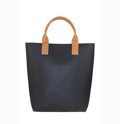 China Fashion Felt Bag, Genuine Leather Handle Large Brand Embroidery Tote Bags Felt Handbag for sale