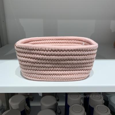 China Single Sustainable Cotton Rope Woven Storage Basket Woven Makeup Basket Sundries Covering Baskets For Storage for sale