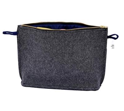 China Multifunctional Purpose Insert Purse Wool Felt Organizer Dark Gray Handbag Cosmetic Travel Bag For Women for sale