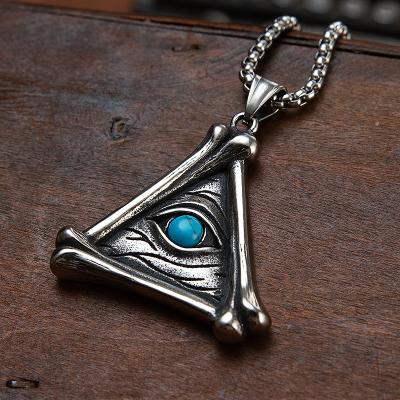 China Environmental Friendly Retro Stainless Steel Jewelry Men Trianglea Amulet Demon Eye Pendant for sale